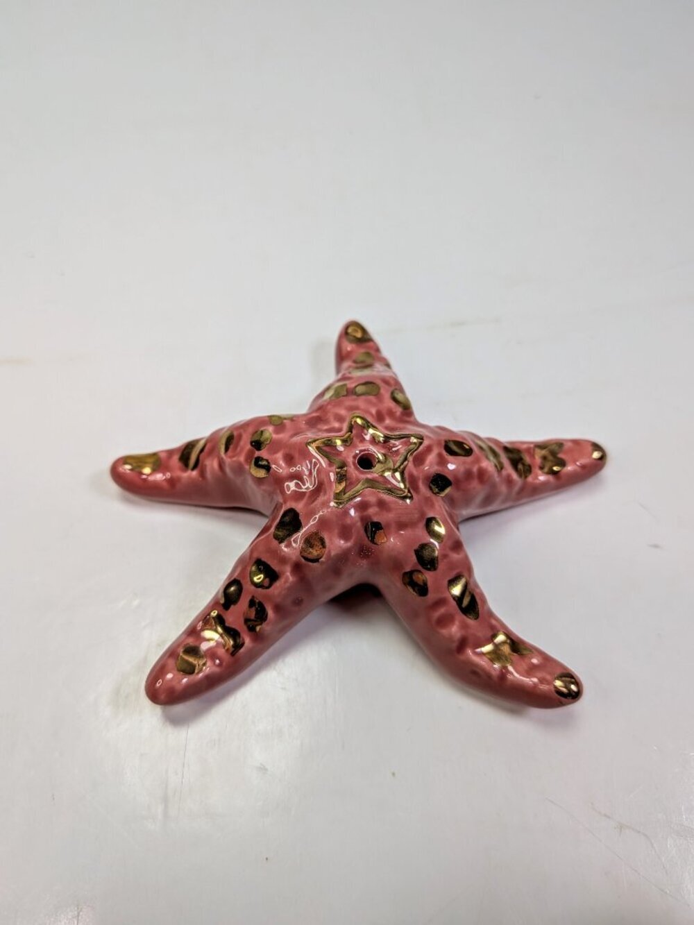 Vintage Pink Ceramic Fitz and Floyd Starfish Salt Shaker Gold Accents 3.5"